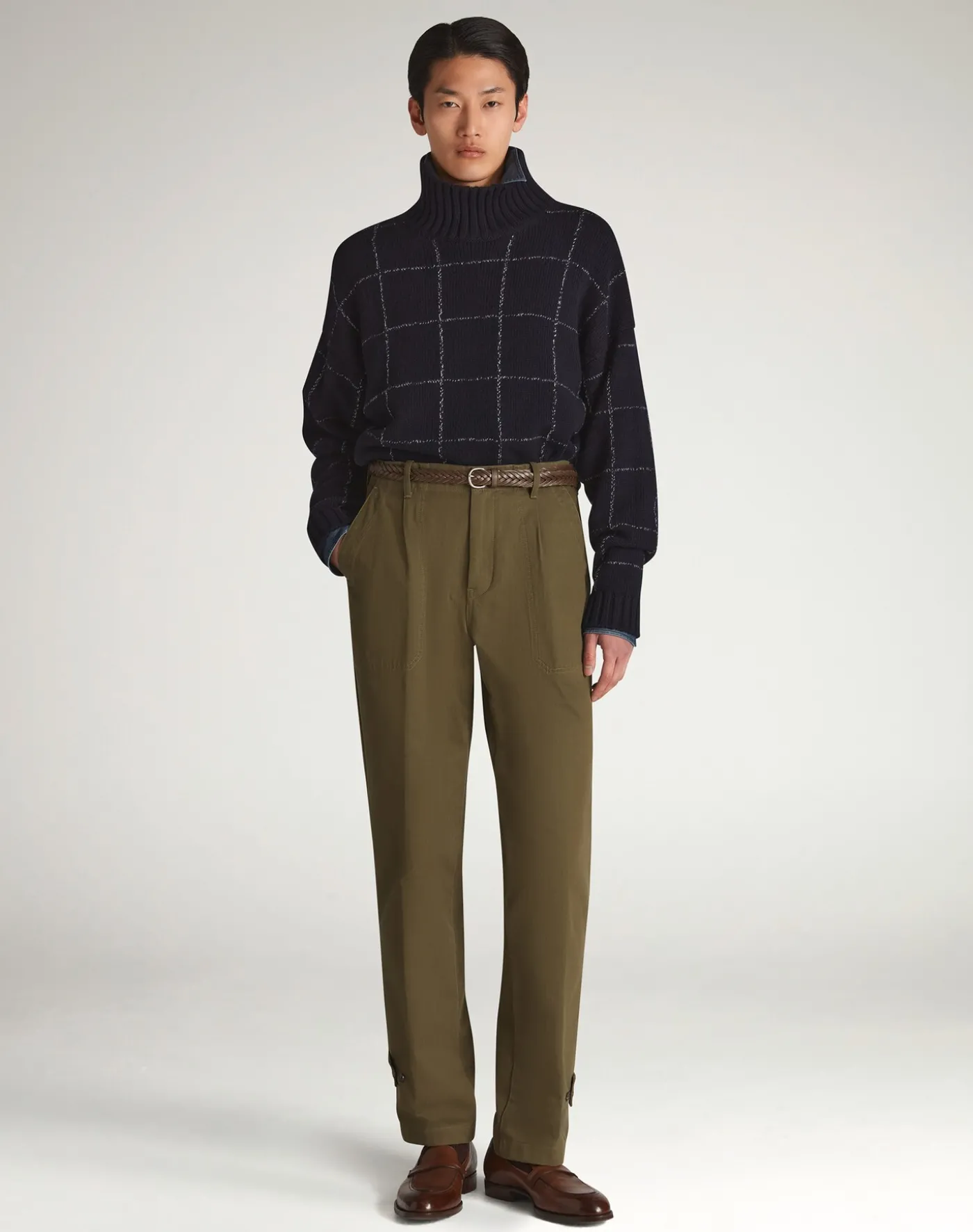 Cashmere Check Intarsia High Neck Jumper