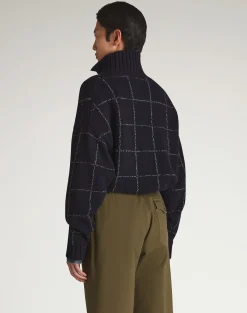 Cashmere Check Intarsia High Neck Jumper