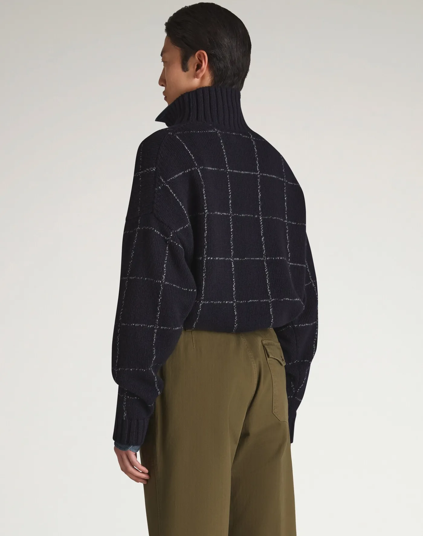 Cashmere Check Intarsia High Neck Jumper
