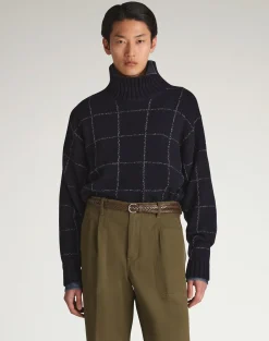 Cashmere Check Intarsia High Neck Jumper