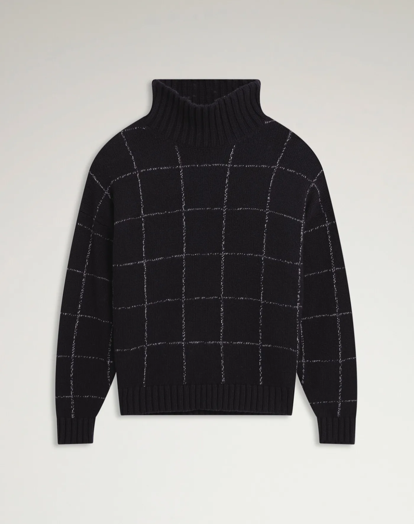 Cashmere Check Intarsia High Neck Jumper