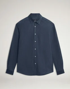 Cotton Cashmere Chambray Long Sleeve Point Collar Shirt