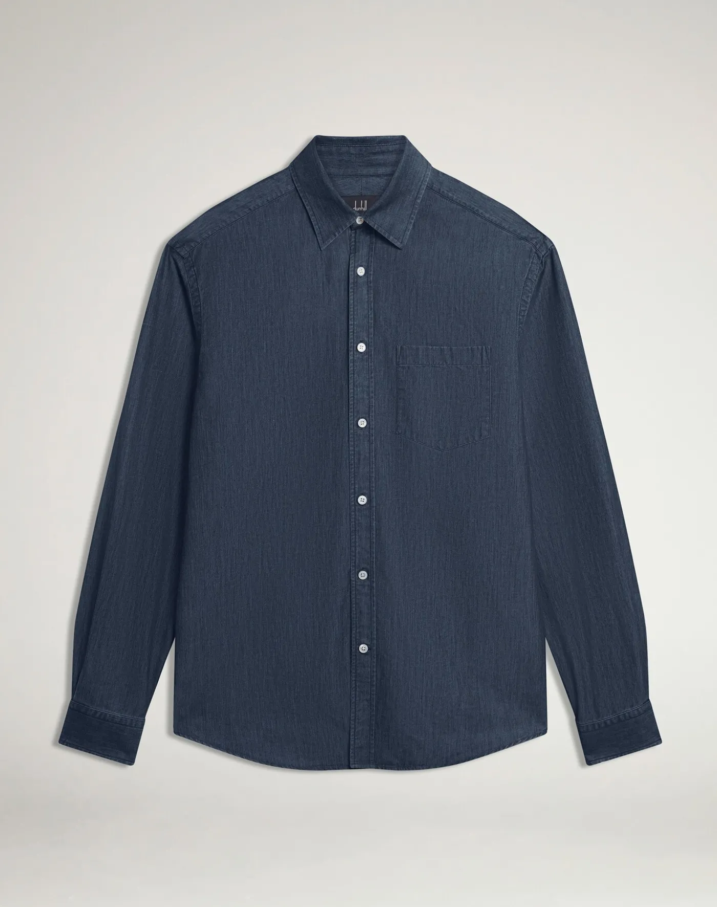 Cotton Cashmere Chambray Long Sleeve Point Collar Shirt