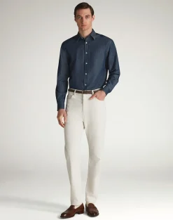 Cotton Cashmere Chambray Long Sleeve Point Collar Shirt