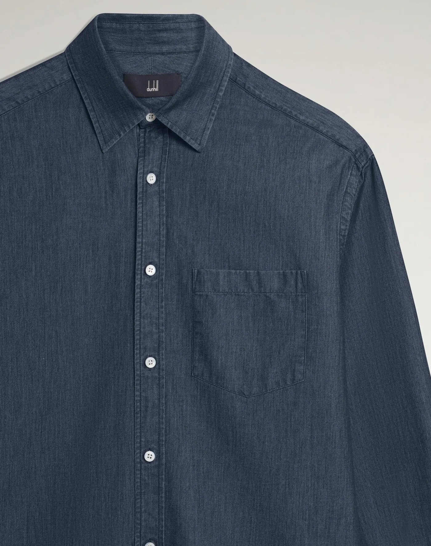 Cotton Cashmere Chambray Long Sleeve Point Collar Shirt