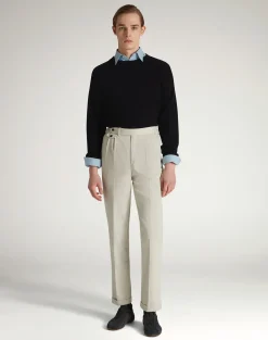 Cotton Cashmere Double Pleated Trousers