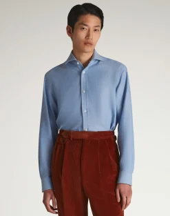 Cotton Cashmere Oxford Long Sleeve Spread Collar Shirt