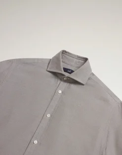 Cotton Cashmere Oxford Long Sleeve Spread Collar Shirt