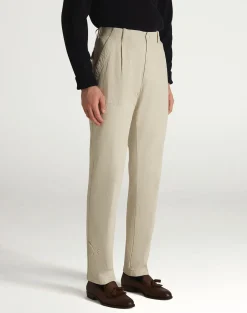 Cotton Micro Herringbone Single Pleat Tapered Chinos