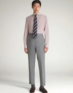 Cotton Pinstripe Long Sleeve Spread Collar Shirt
