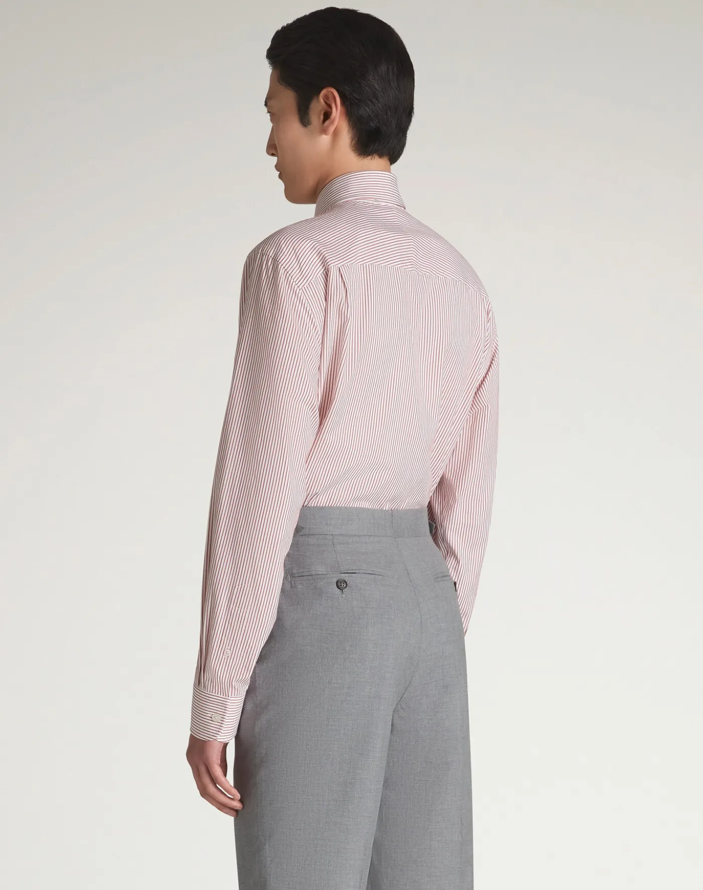 Cotton Pinstripe Long Sleeve Spread Collar Shirt