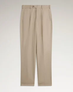 Cotton Silk Herringbone Single Pleat Trousers