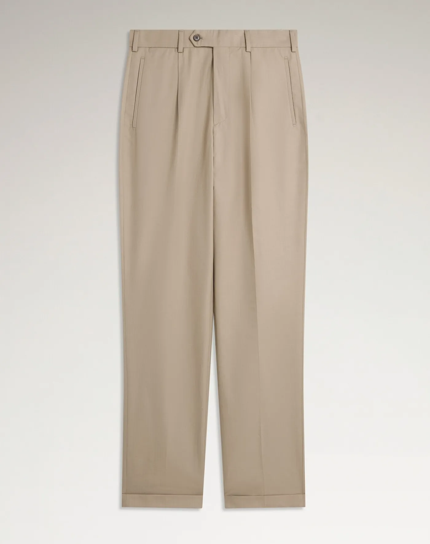 Cotton Silk Herringbone Single Pleat Trousers