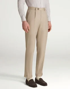 Cotton Silk Herringbone Single Pleat Trousers