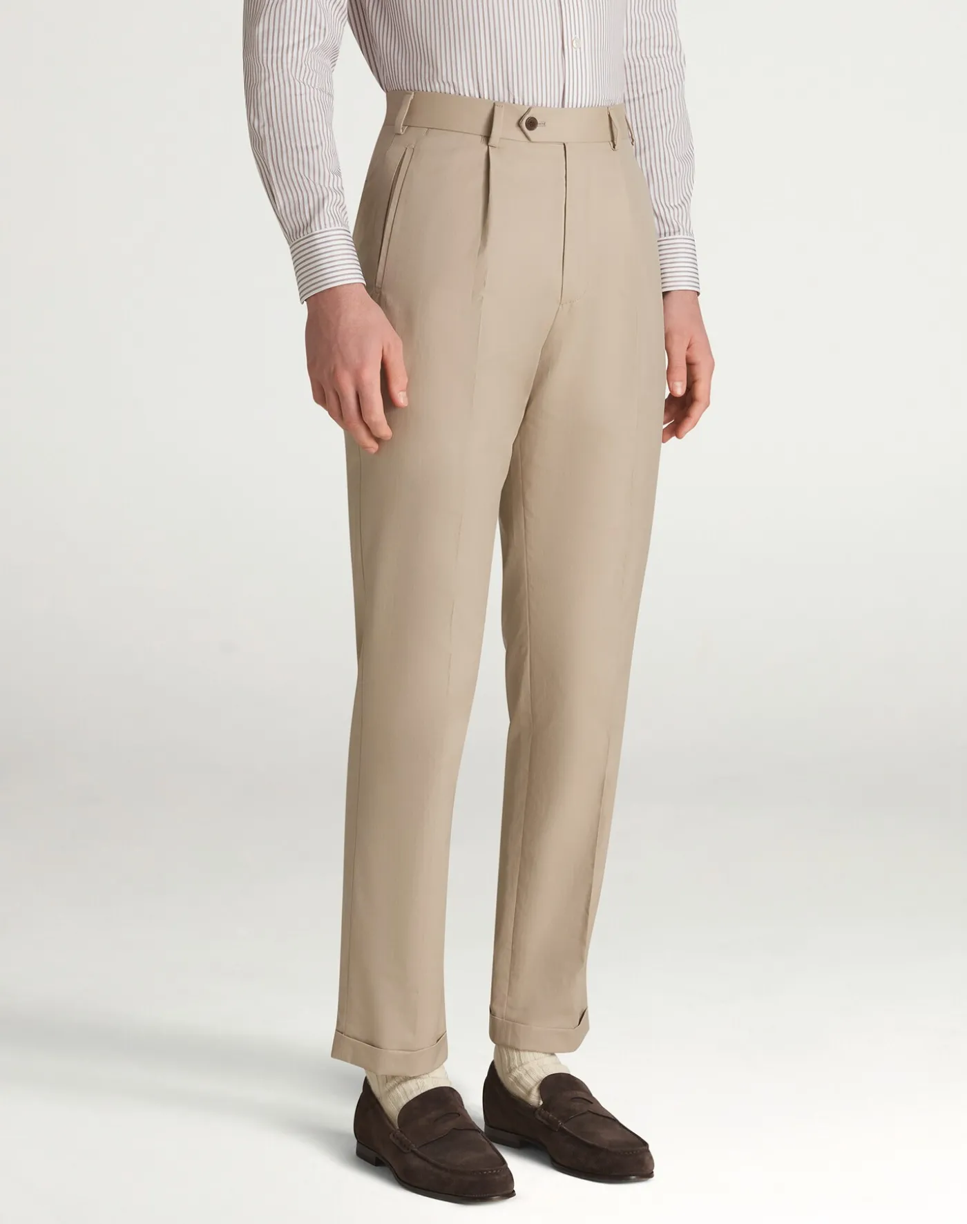 Cotton Silk Herringbone Single Pleat Trousers