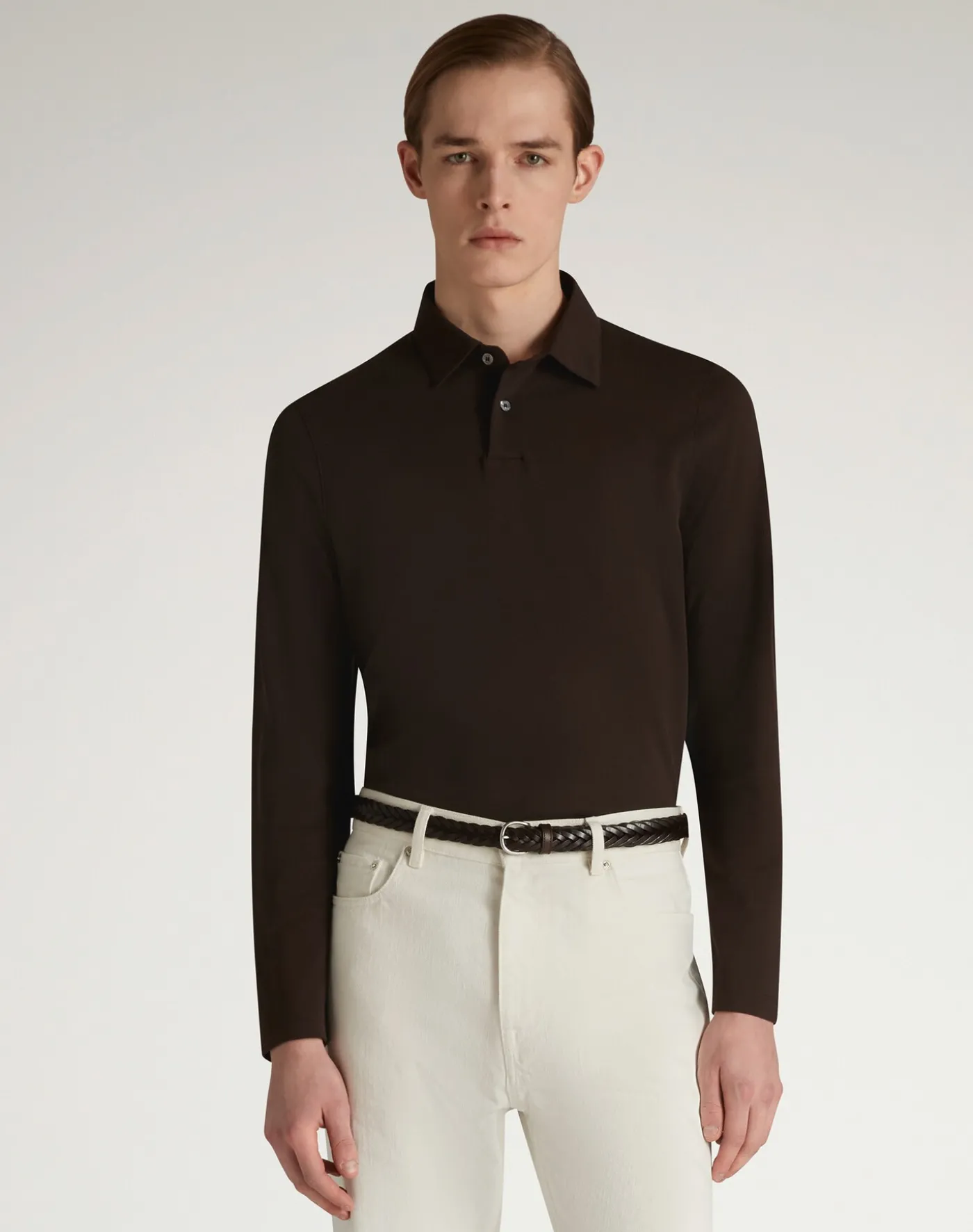 Cotton Silk Pique Long Sleeve Polo