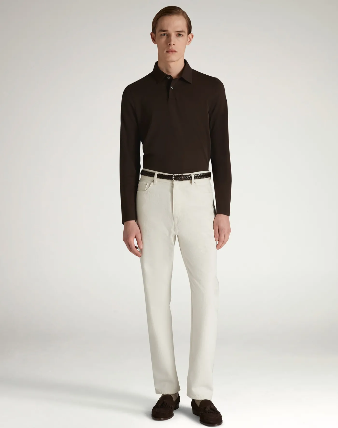 Cotton Silk Pique Long Sleeve Polo