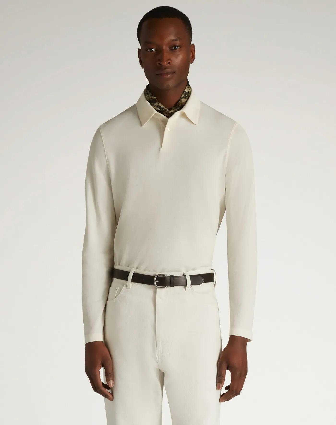 Cotton Silk Pique Long Sleeve Polo