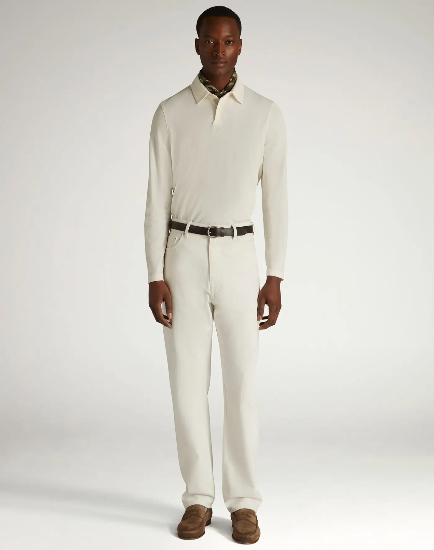 Cotton Silk Pique Long Sleeve Polo