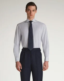 Cotton Stripe Long Sleeve Spread Collar Shirt