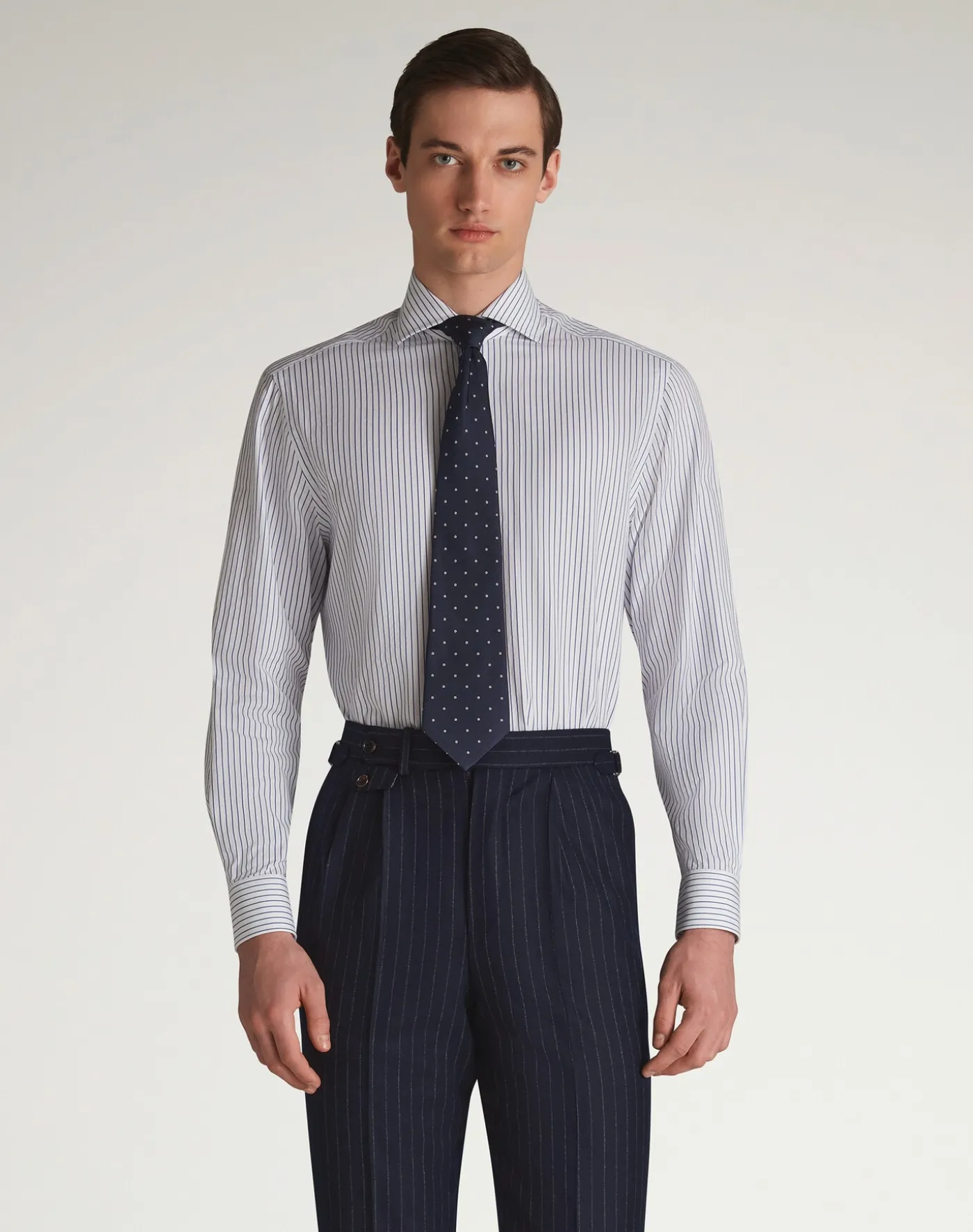 Cotton Stripe Long Sleeve Spread Collar Shirt