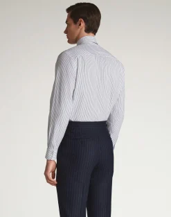 Cotton Stripe Long Sleeve Spread Collar Shirt