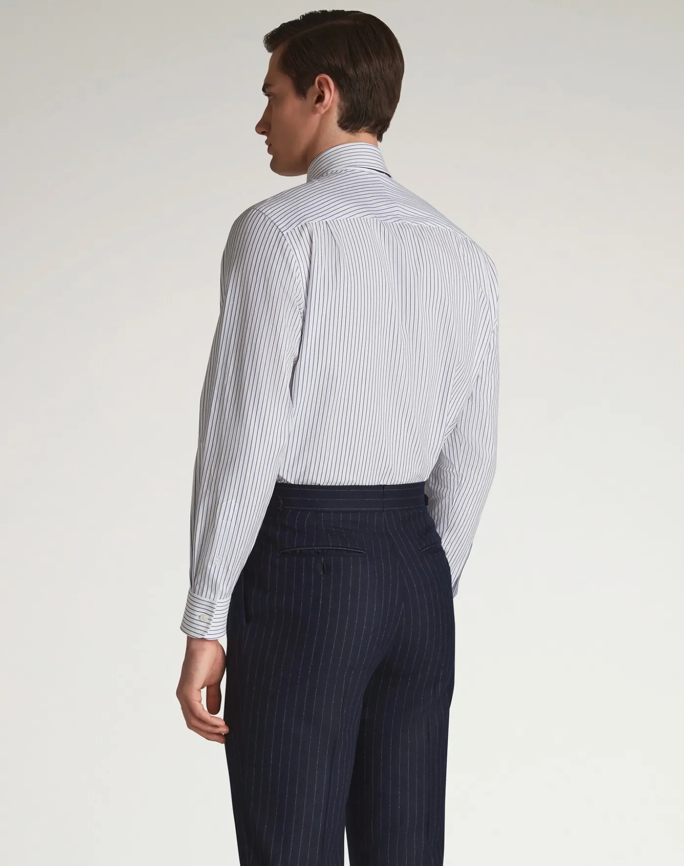 Cotton Stripe Long Sleeve Spread Collar Shirt