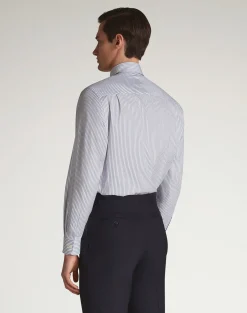 Cotton Stripe Long Sleeve Point Collar Shirt