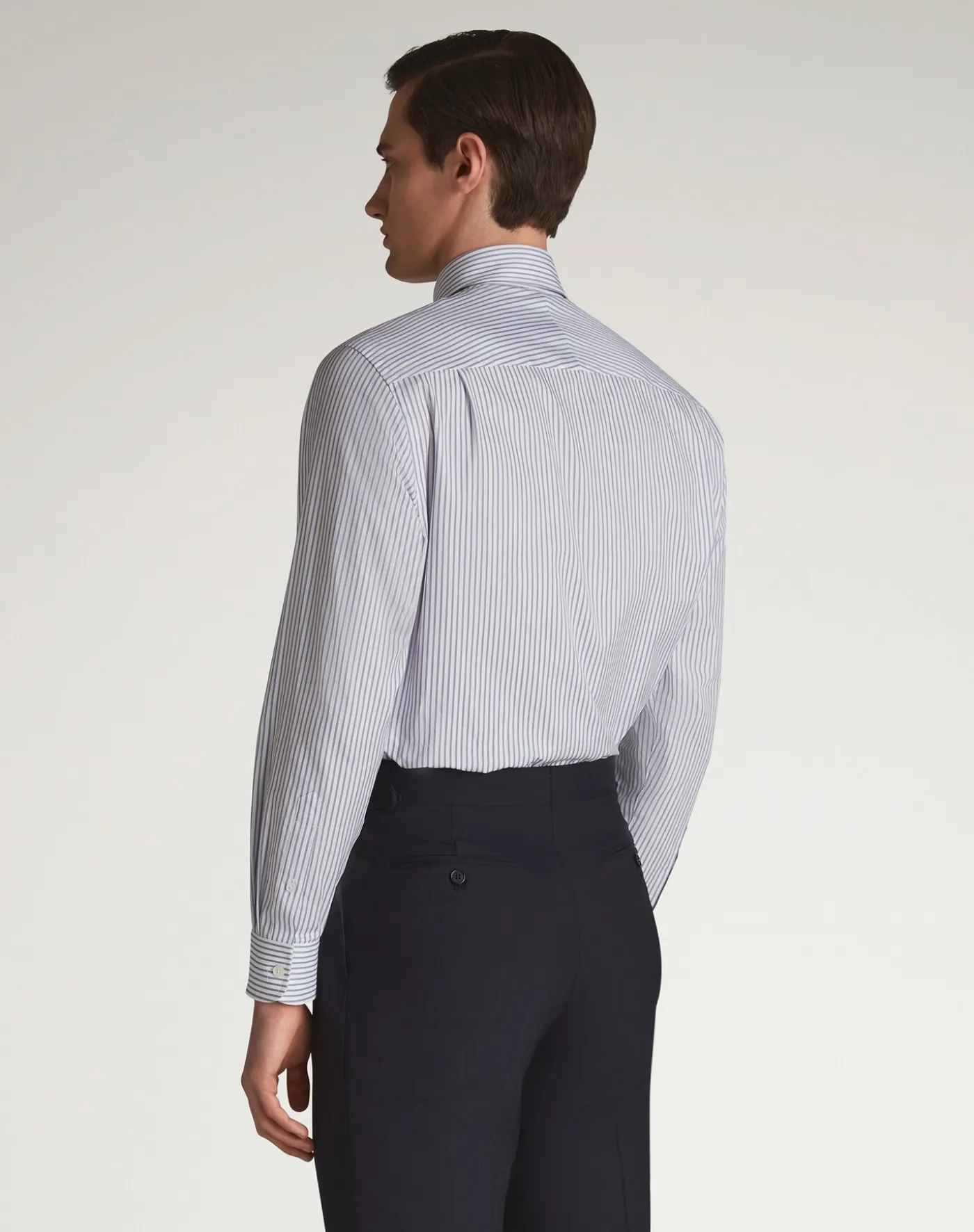 Cotton Stripe Long Sleeve Point Collar Shirt