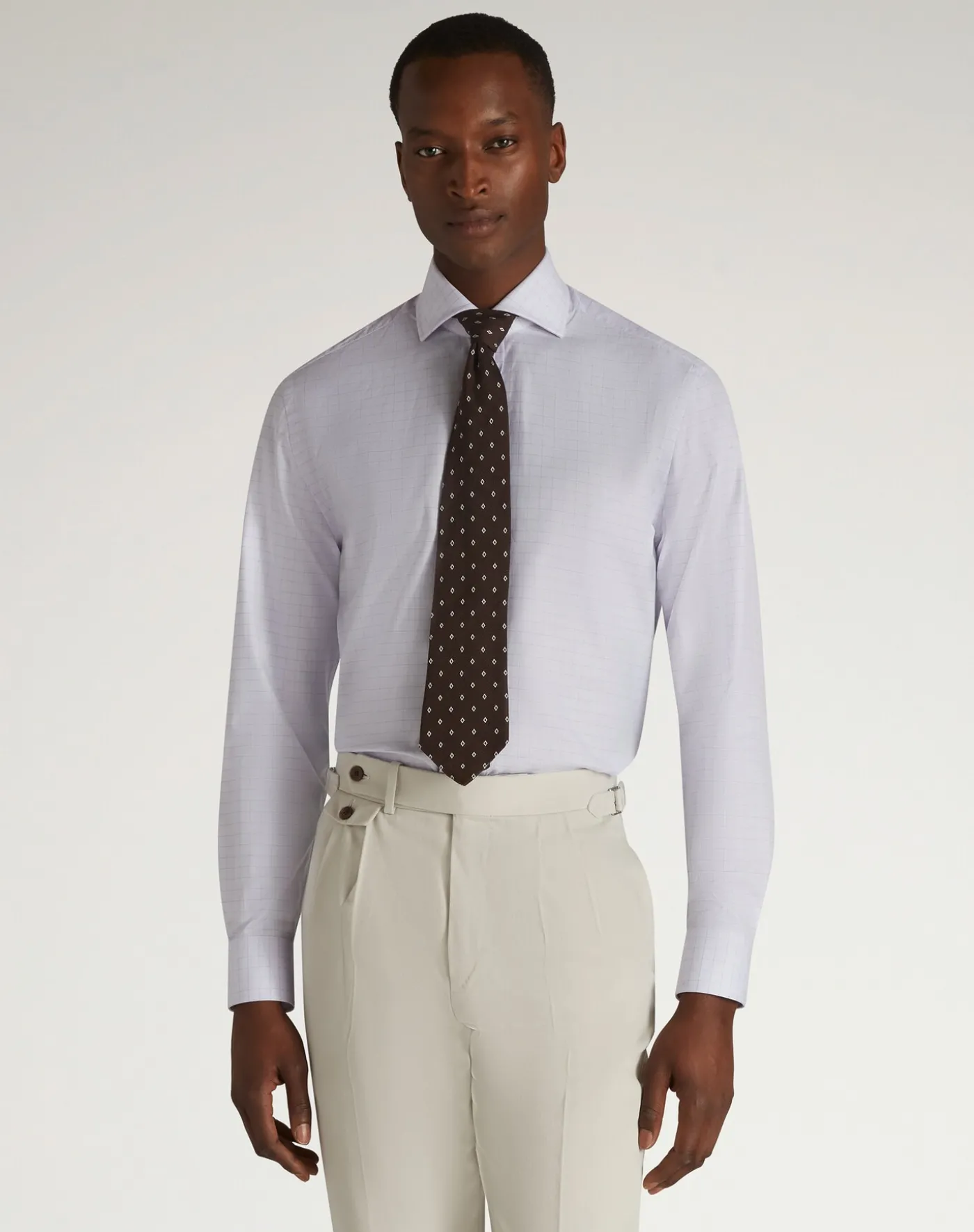 Cotton Tattersall Check Long Sleeve Spread Collar Shirt