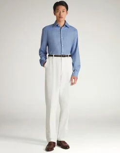 Giza Cotton Cashmere Tattersal Check Long Sleeve Spread Collar Shirt