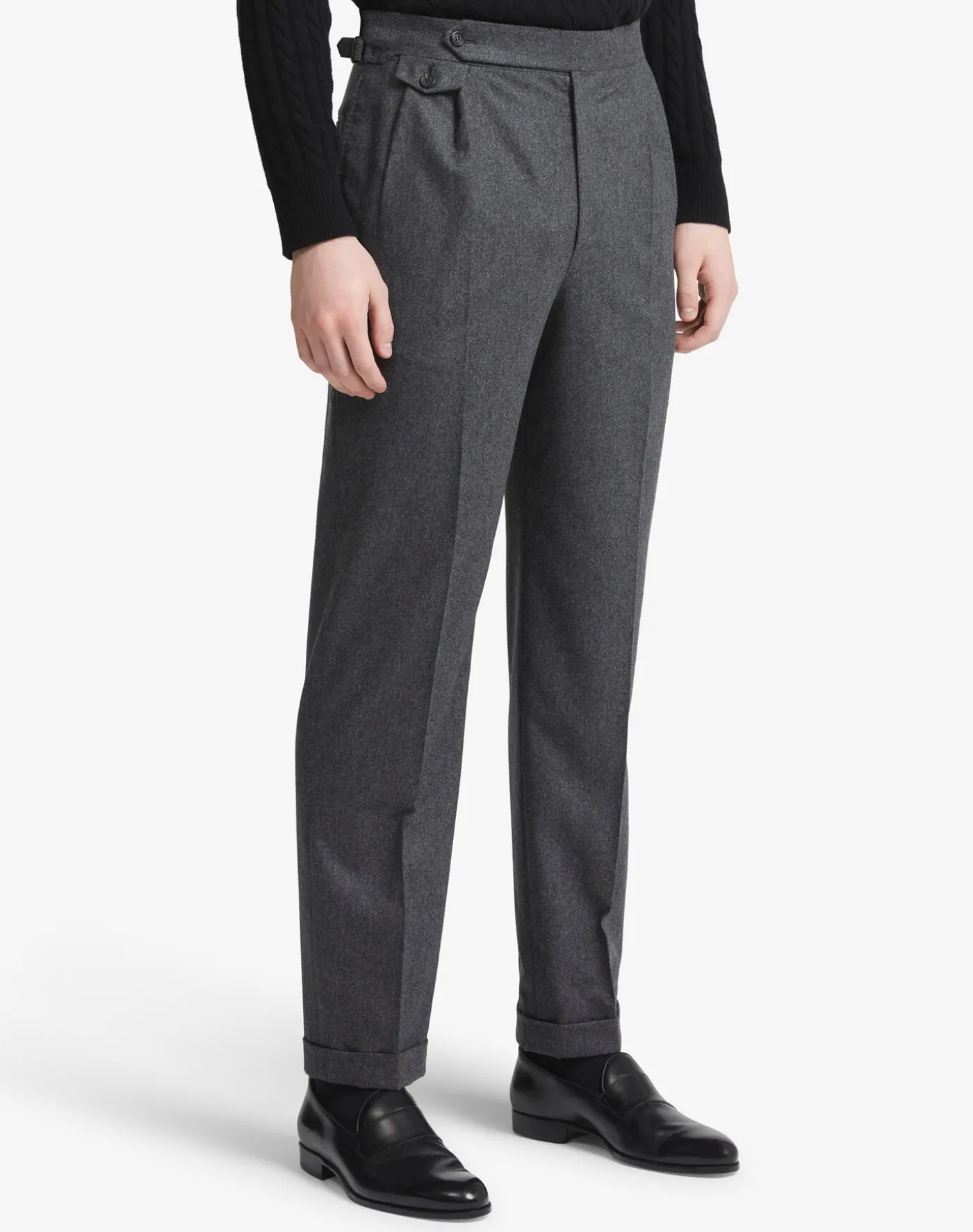 Melange Wool Cashmere Flannel Double Pleated Trousers