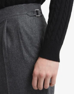 Melange Wool Cashmere Flannel Double Pleated Trousers