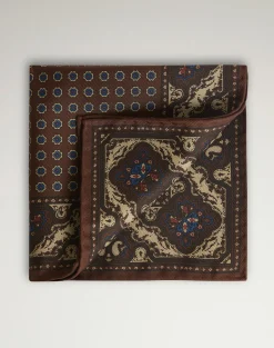 Silk Floral Medallion Screen Printed Pocket Square