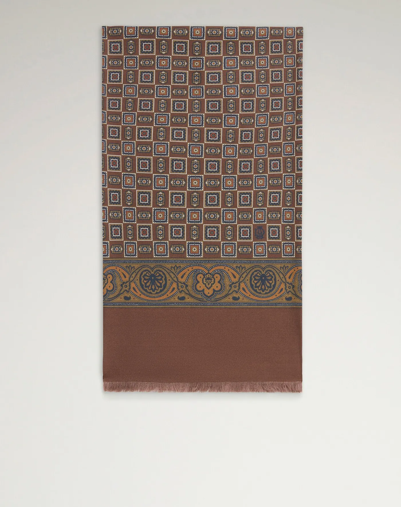 Silk Large Medallion Pin Fringe Evening Scarf