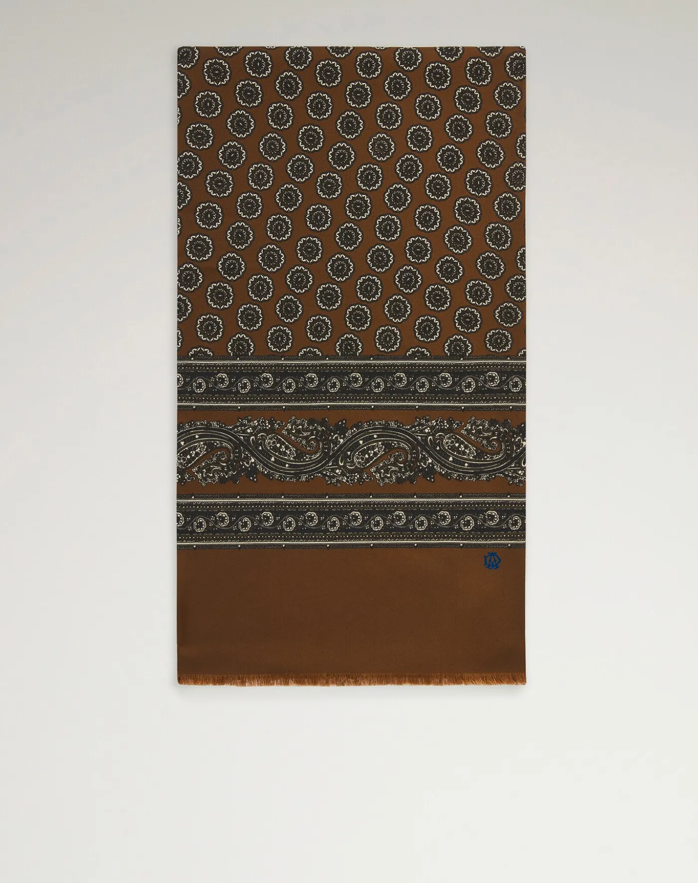 Silk Screen Printed Double Face Floral Medallion Scarf