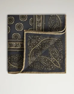 Silk Screen Printed Floral Medallion Pocket Square