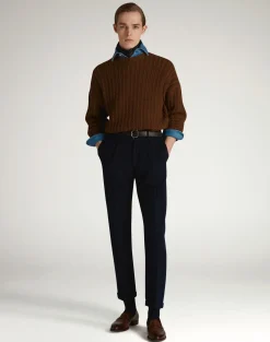 Textured Cashmere Cable Crew Neck Jumper