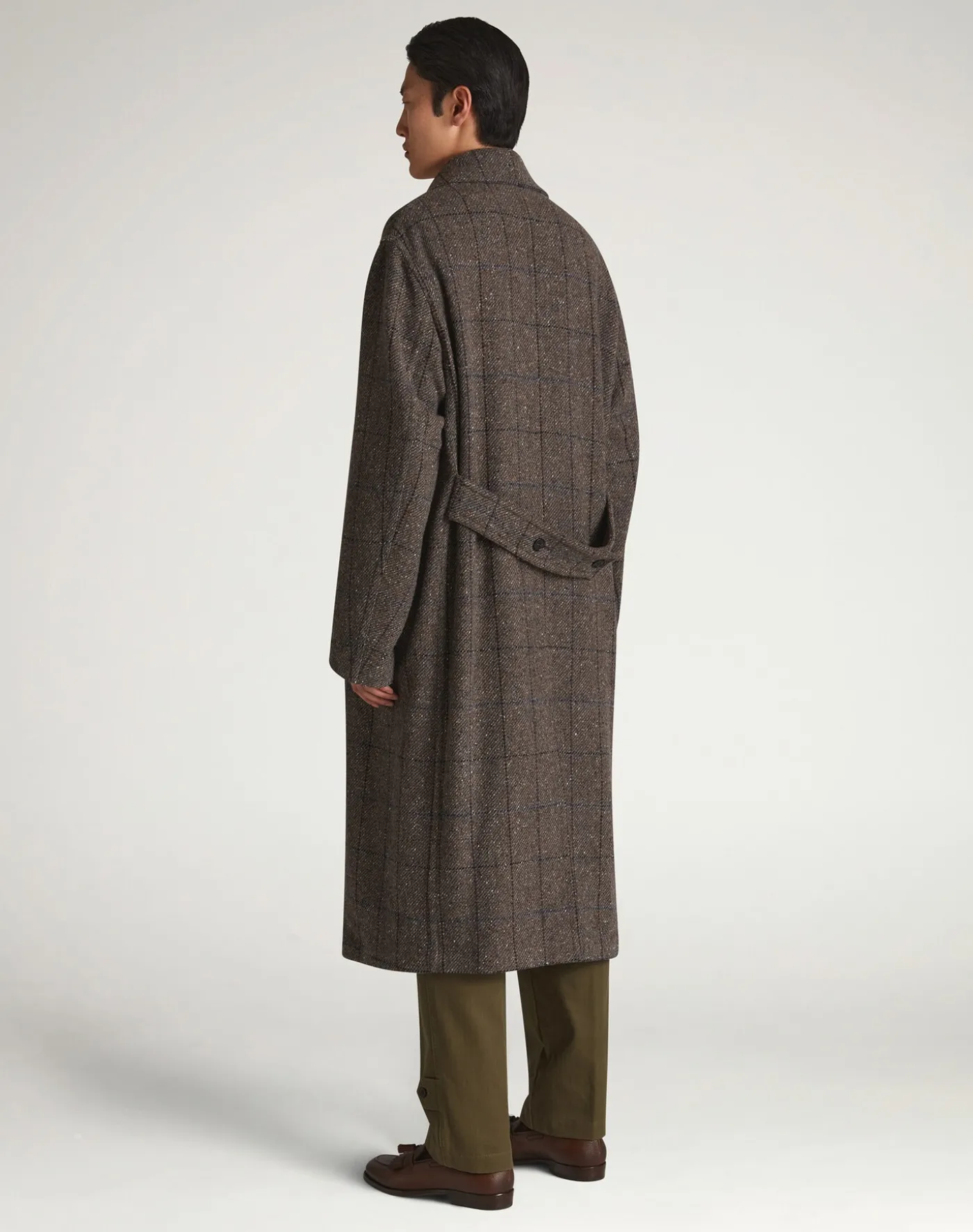 Wool Cashmere Twill Windowpane Double Breasted Coat