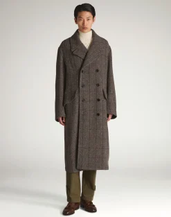 Wool Cashmere Twill Windowpane Double Breasted Coat