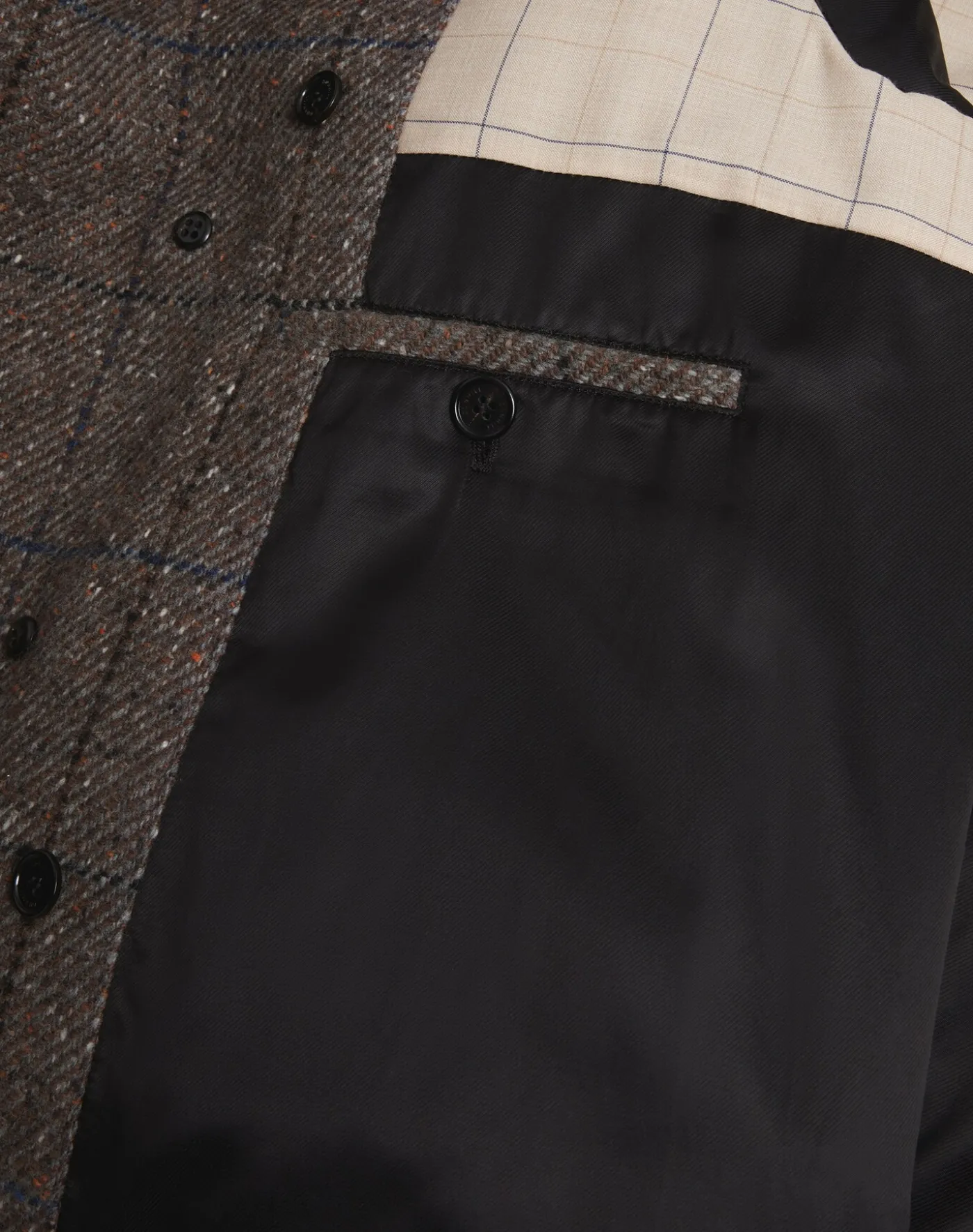 Wool Cashmere Twill Windowpane Double Breasted Coat