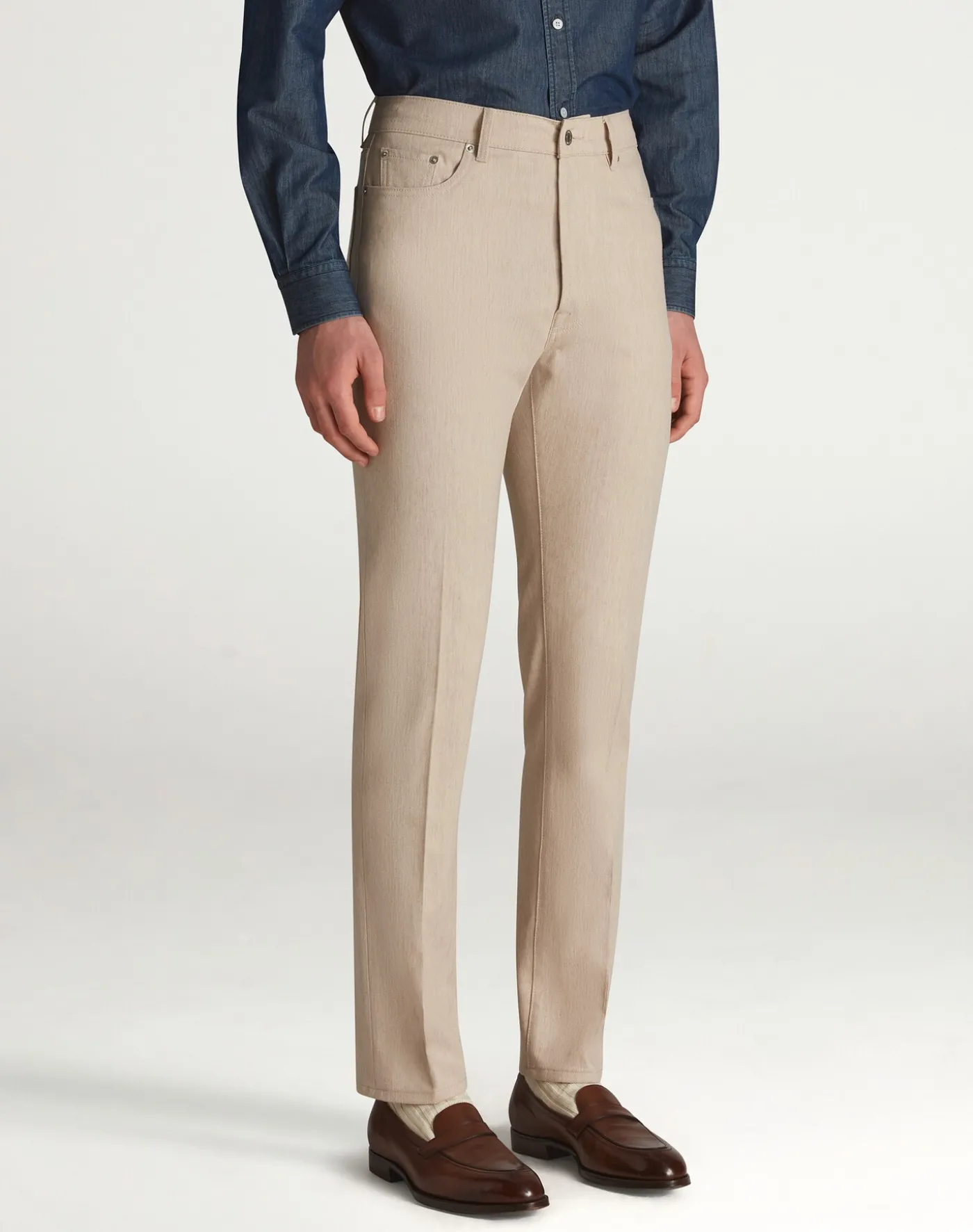 Wool Cotton Denim 5 Pocket Trousers