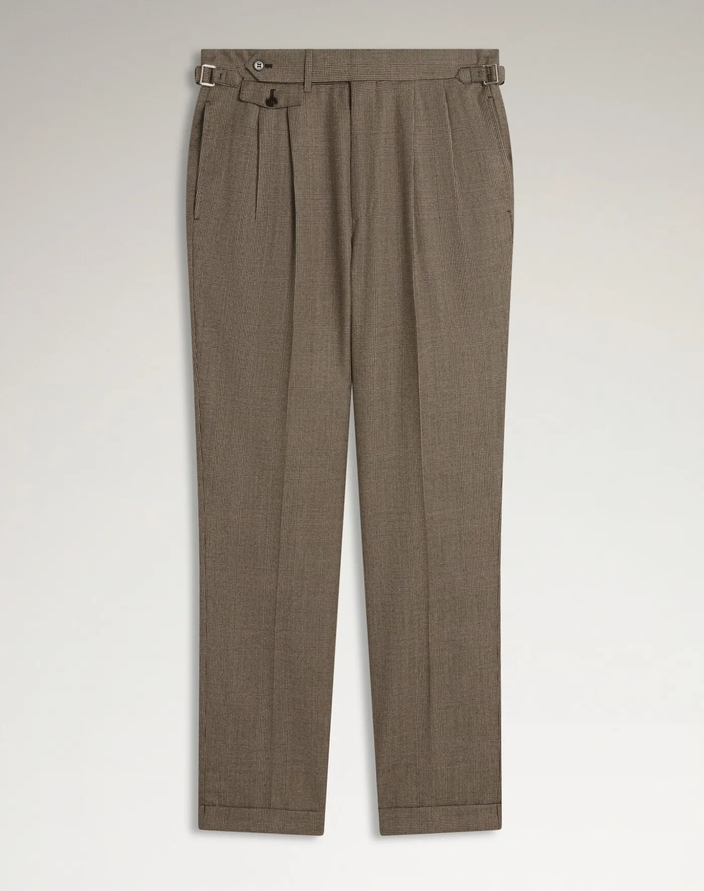 Wool Glen Check Double Pleated Trousers