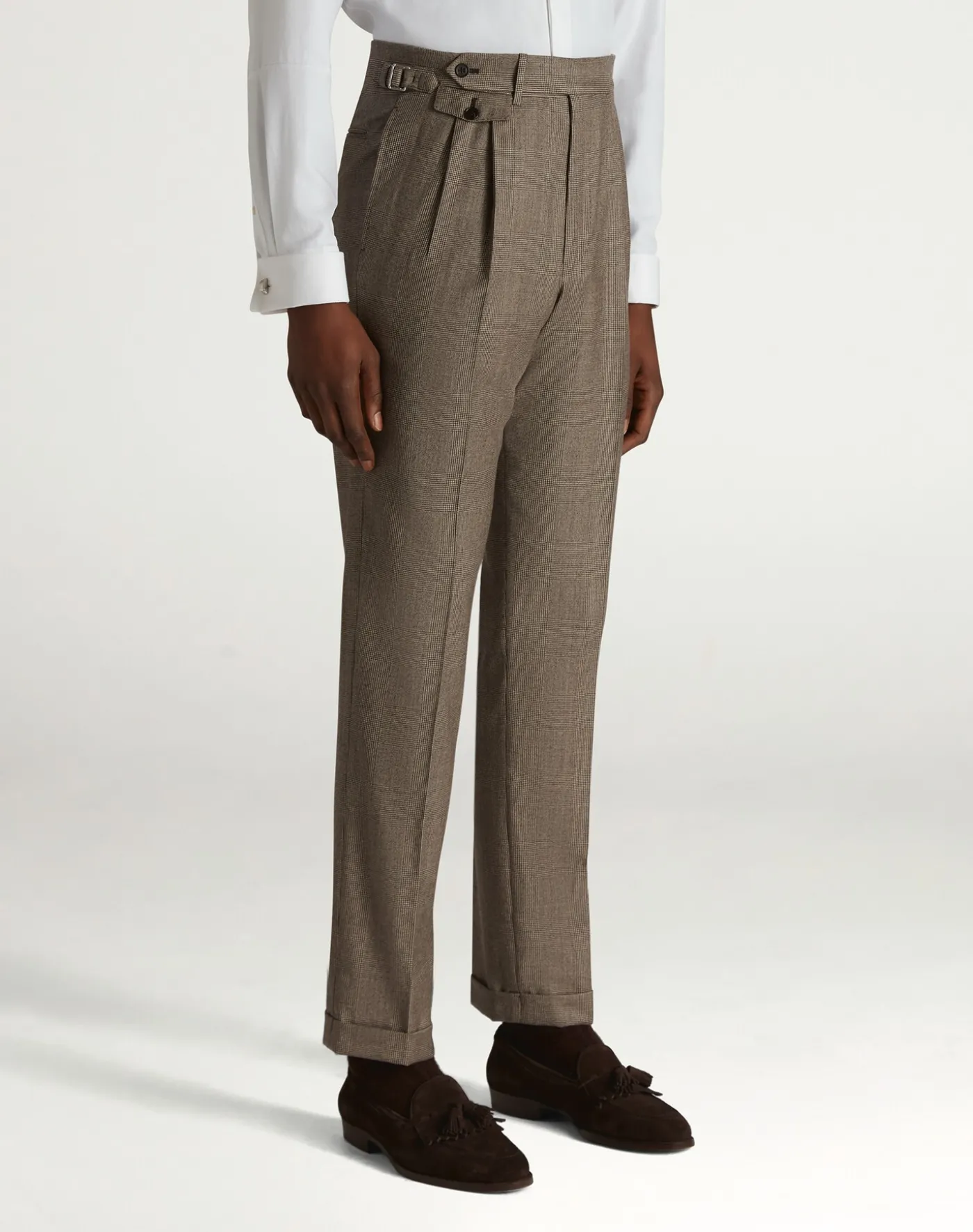 Wool Glen Check Double Pleated Trousers