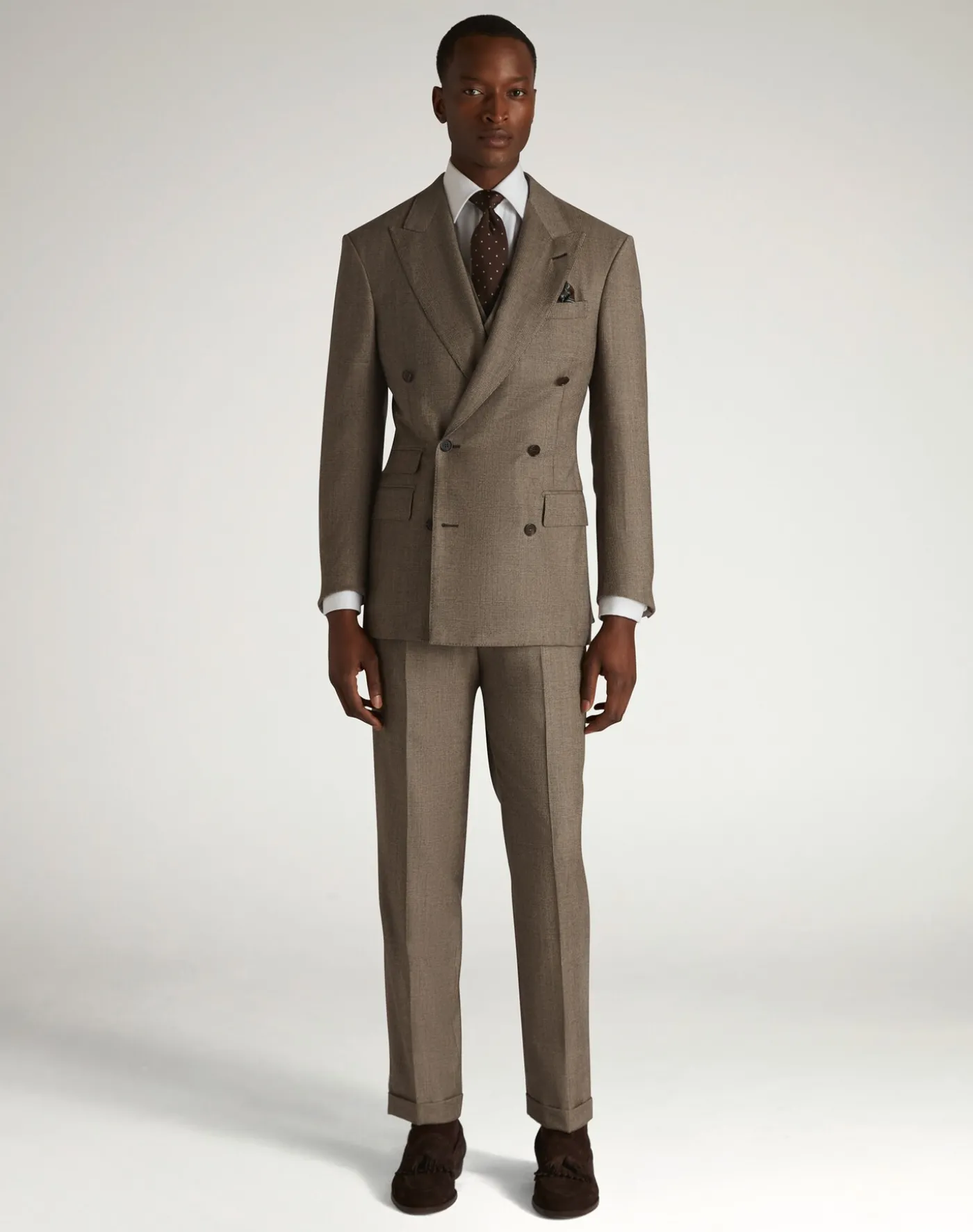 Wool Glen Check Double Pleated Trousers