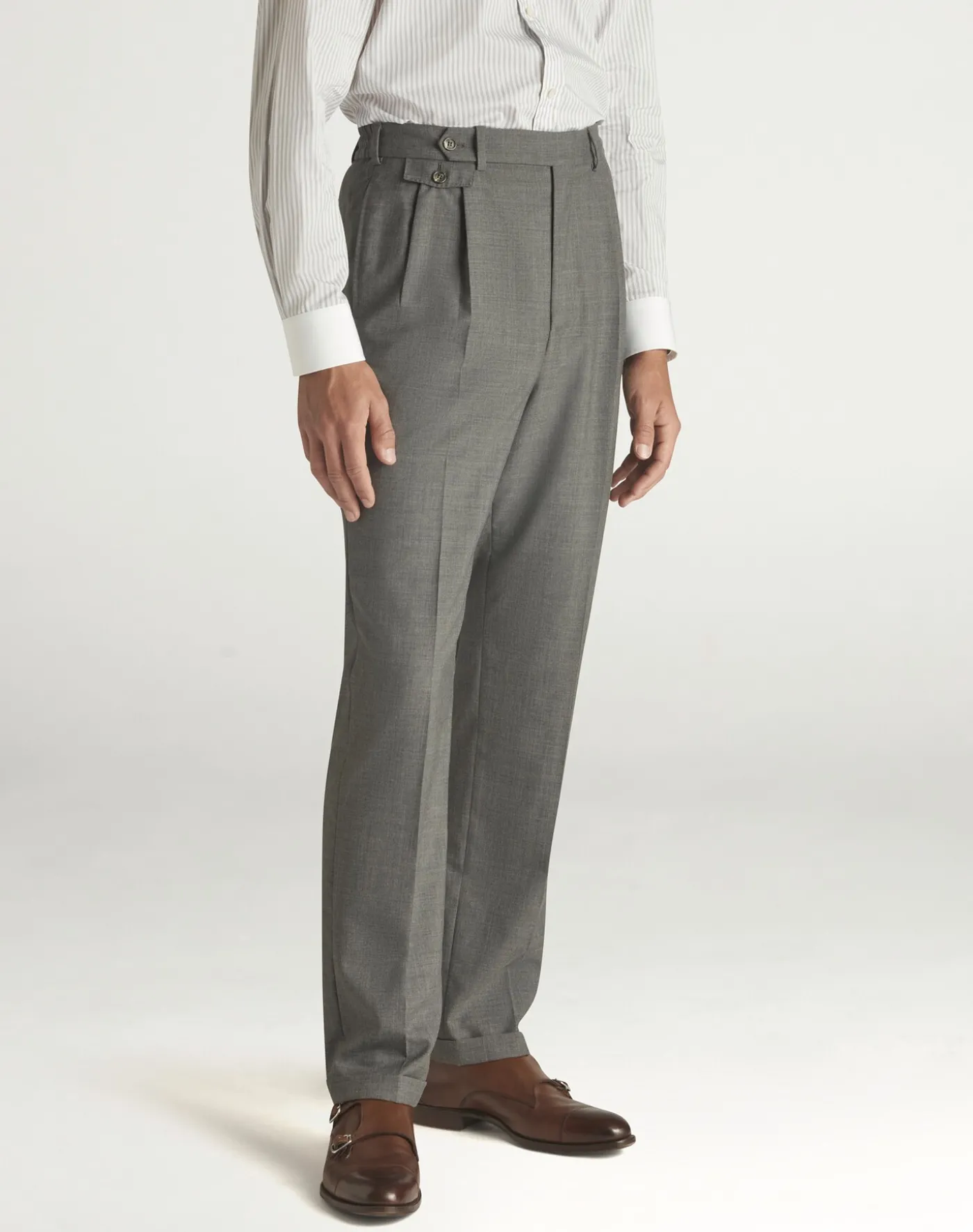 Wool Super 130's and Cashmere Double Pleated Travel Trousers