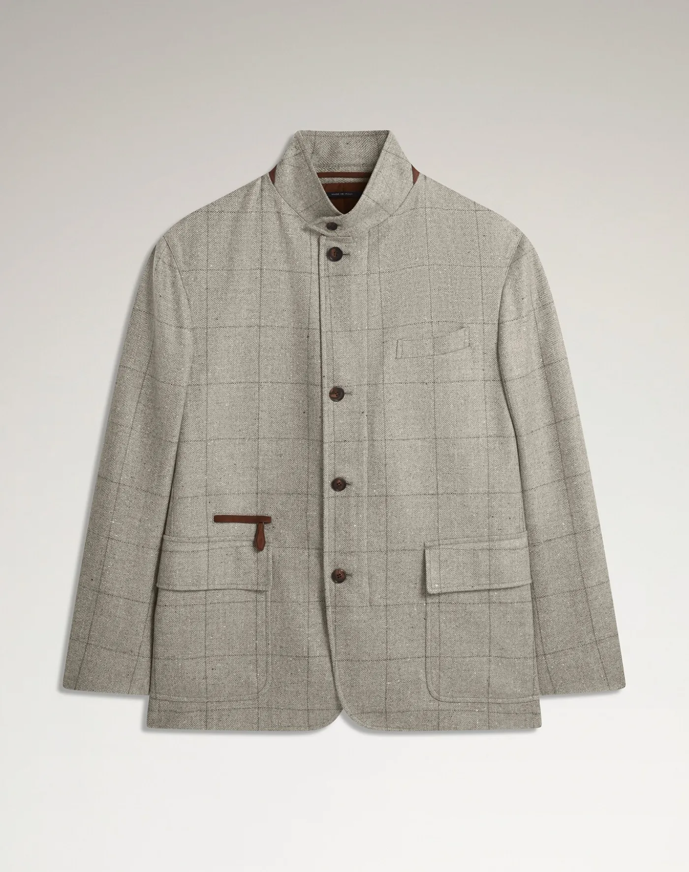 Wool Wool Silk Herringbone With Windowpane Check Bourdon Jacket