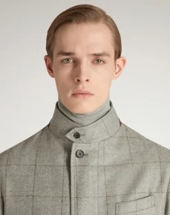 Wool Wool Silk Herringbone With Windowpane Check Bourdon Jacket