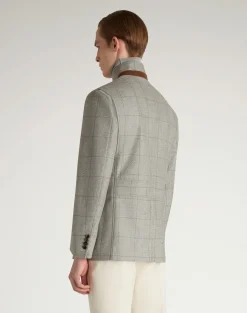 Wool Wool Silk Herringbone With Windowpane Check Bourdon Jacket