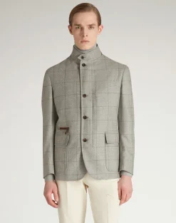 Wool Wool Silk Herringbone With Windowpane Check Bourdon Jacket